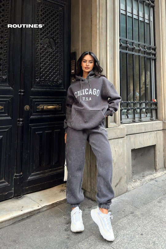 Routines Chicago Acid Wash Two Piece Jogger Set 24114 Set Routines Fashion   