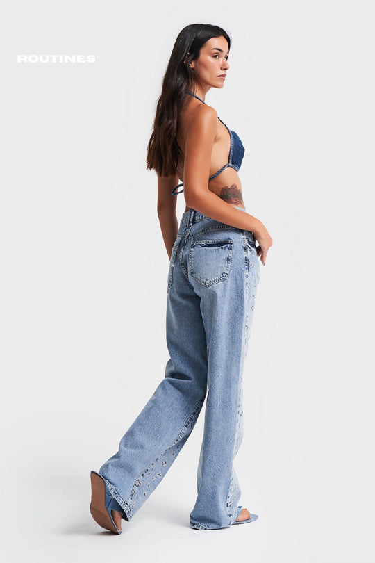 Routines Glitter Leopard Straight Leg Jeans 3283 Jeans Routines Fashion   