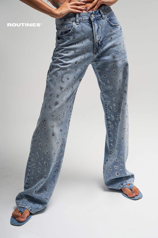 Routines Glitter Leopard Straight Leg Jeans 3283 Jeans Routines Fashion   