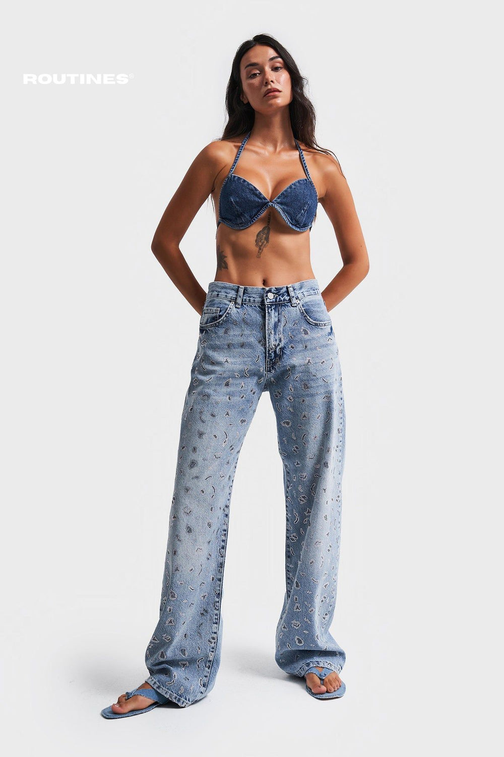 Routines Glitter Leopard Straight Leg Jeans 3283 Jeans Routines Fashion   