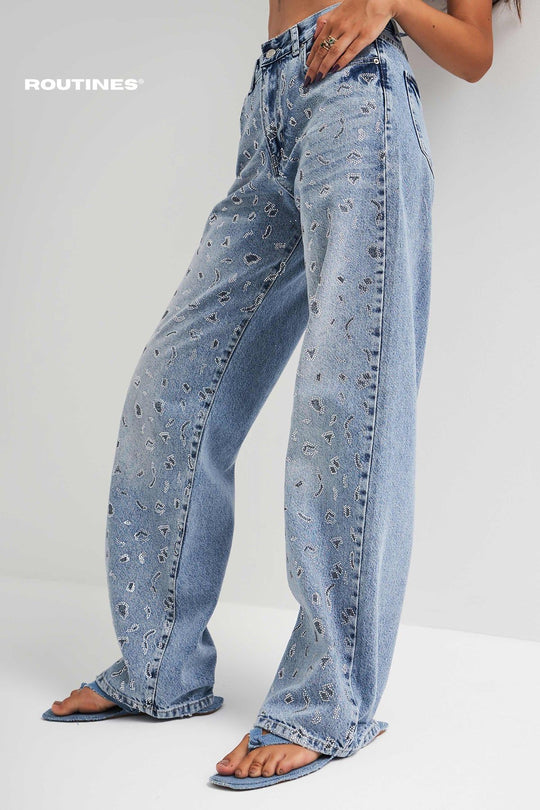Routines Glitter Leopard Straight Leg Jeans 3283 Jeans Routines Fashion   