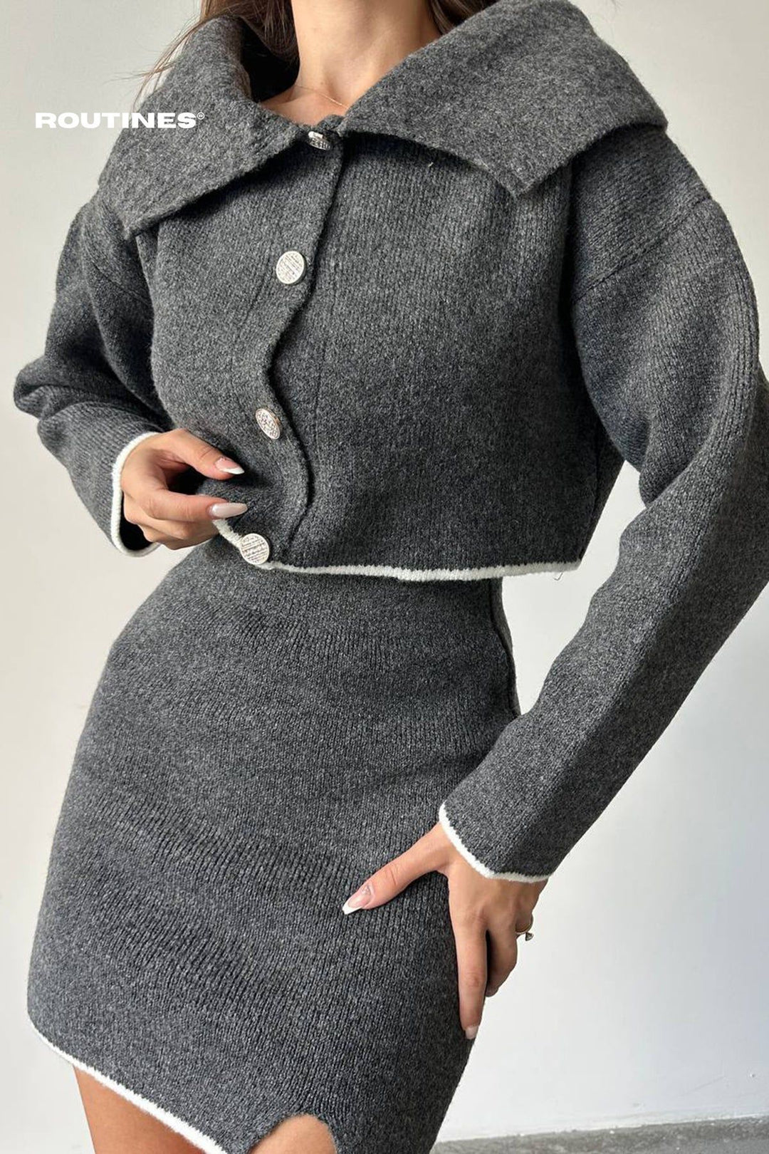 Routines Knit Two Piece Set - Grey 9316-7 Set Routines Fashion   