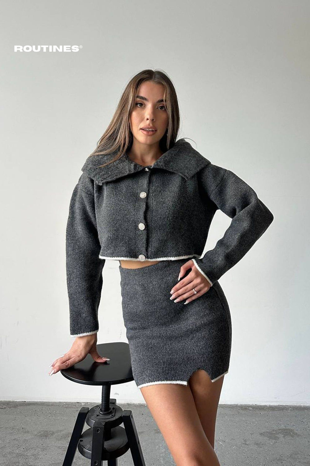 Routines Knit Two Piece Set - Grey 9316-7 Set Routines Fashion   