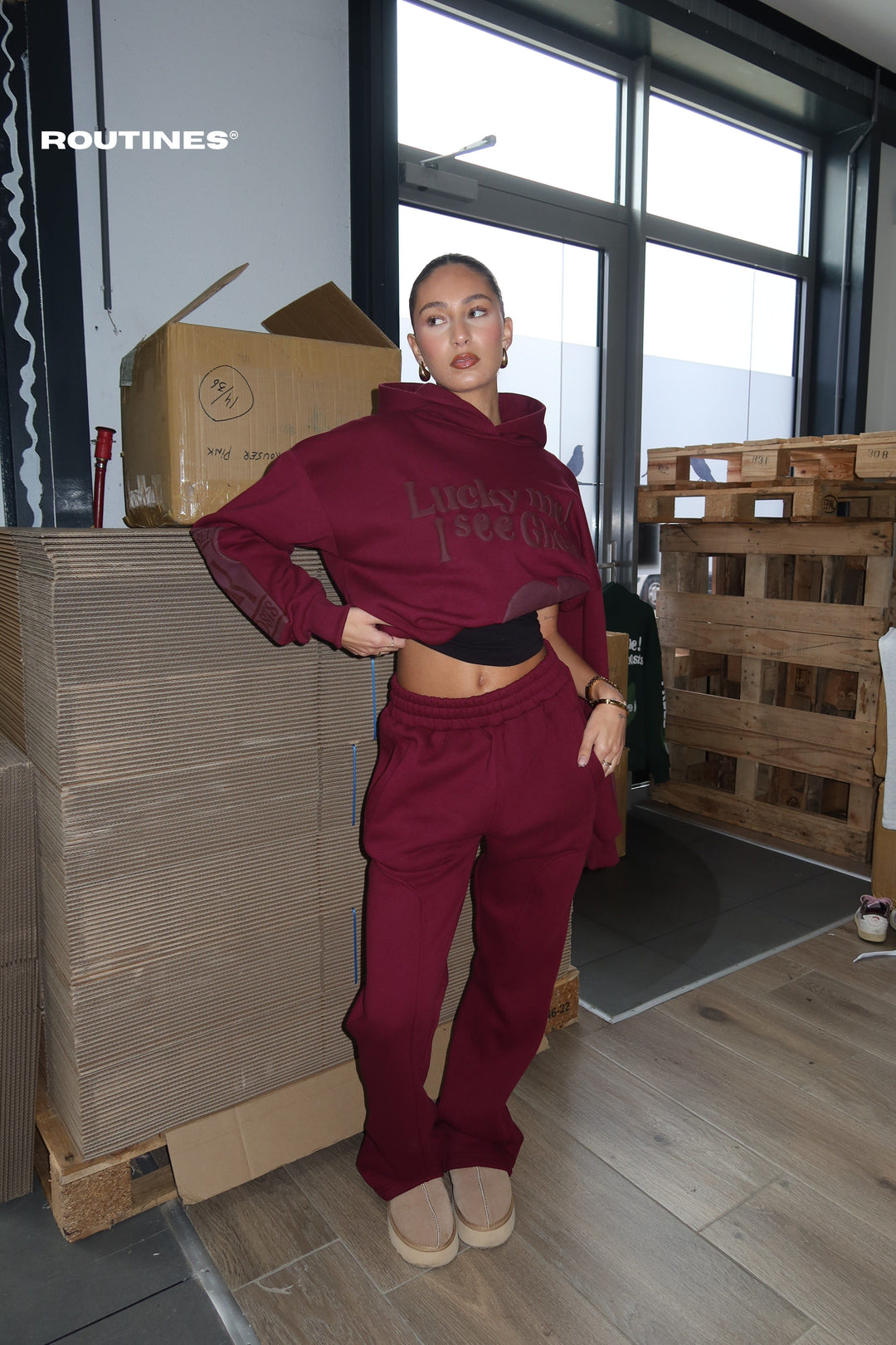 Routines Lucky Me Tracksuit - Burgundy - Tall Set Routines Fashion