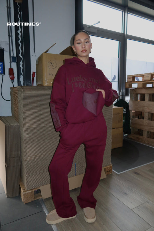 Routines Lucky Me Tracksuit - Burgundy - Tall Set Routines Fashion