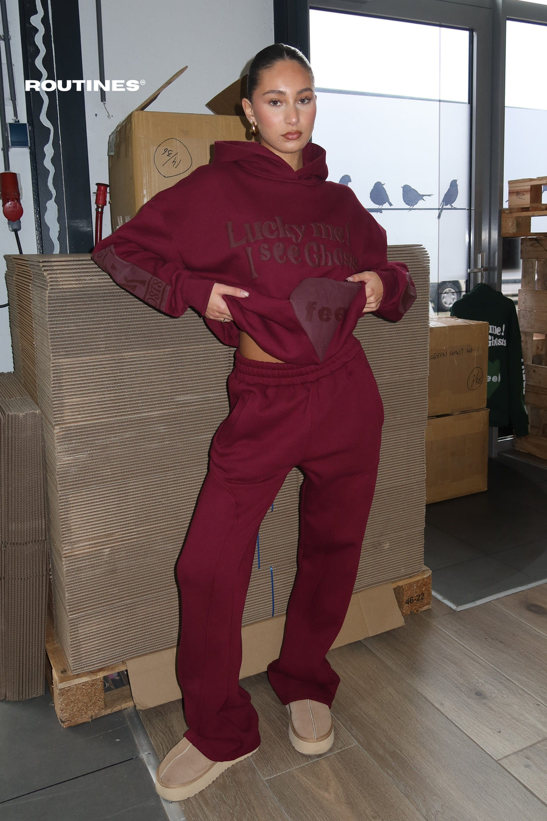 Routines Lucky Me Tracksuit - Burgundy - Tall Set Routines Fashion