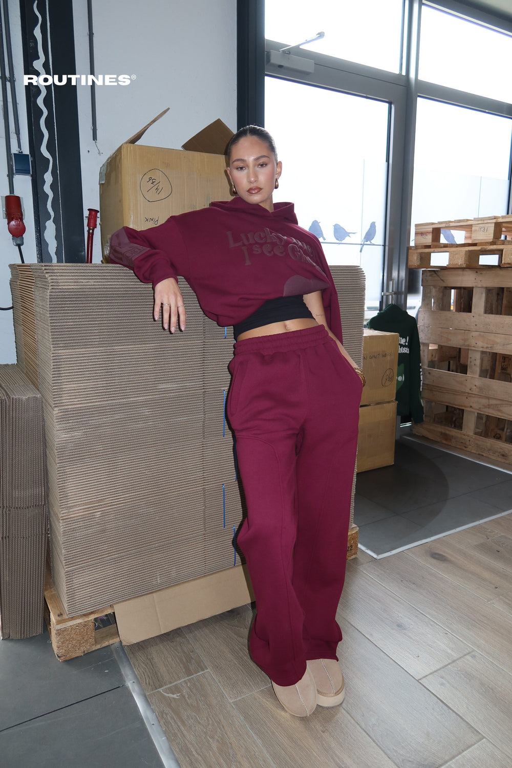 Routines Lucky Me Tracksuit - Burgundy - Tall Set Routines Fashion