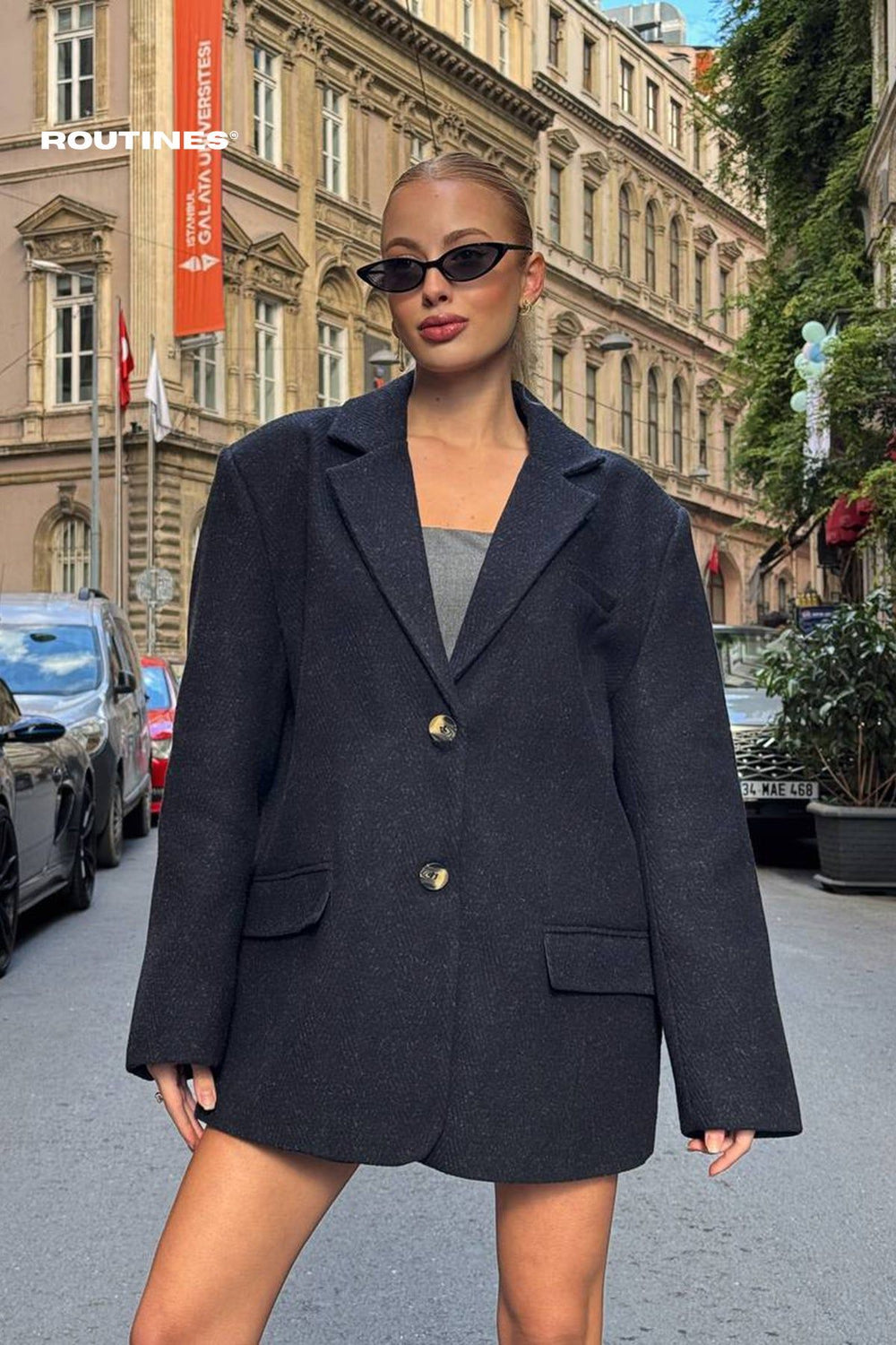 Routines Oversized Blazer - Dark Blue 3915-1 Blazer Routines Fashion   