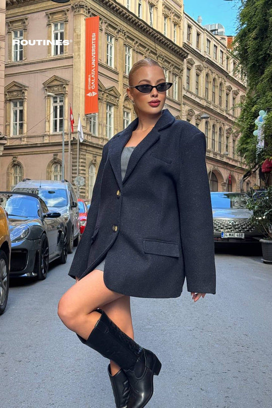 Routines Oversized Blazer - Dark Blue 3915-1 Blazer Routines Fashion   