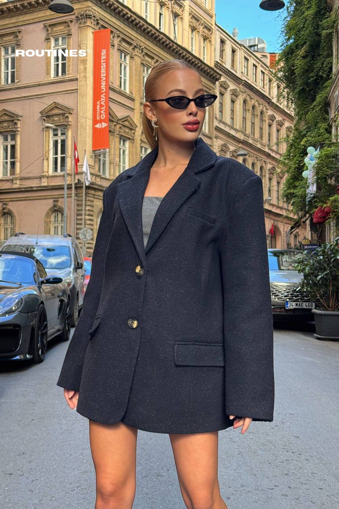 Routines Oversized Blazer - Dark Blue 3915-1 Blazer Routines Fashion   