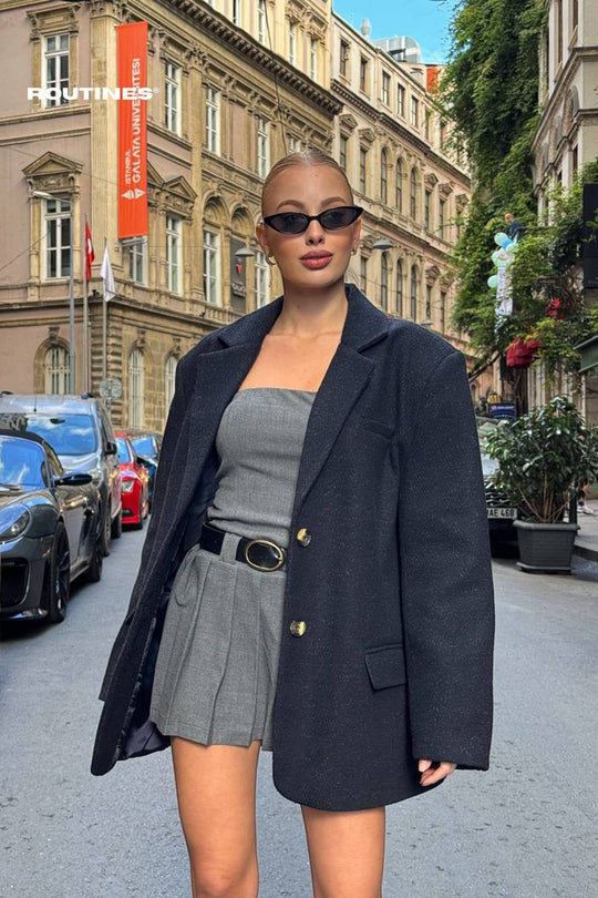 Routines Oversized Blazer - Dark Blue 3915-1 Blazer Routines Fashion   