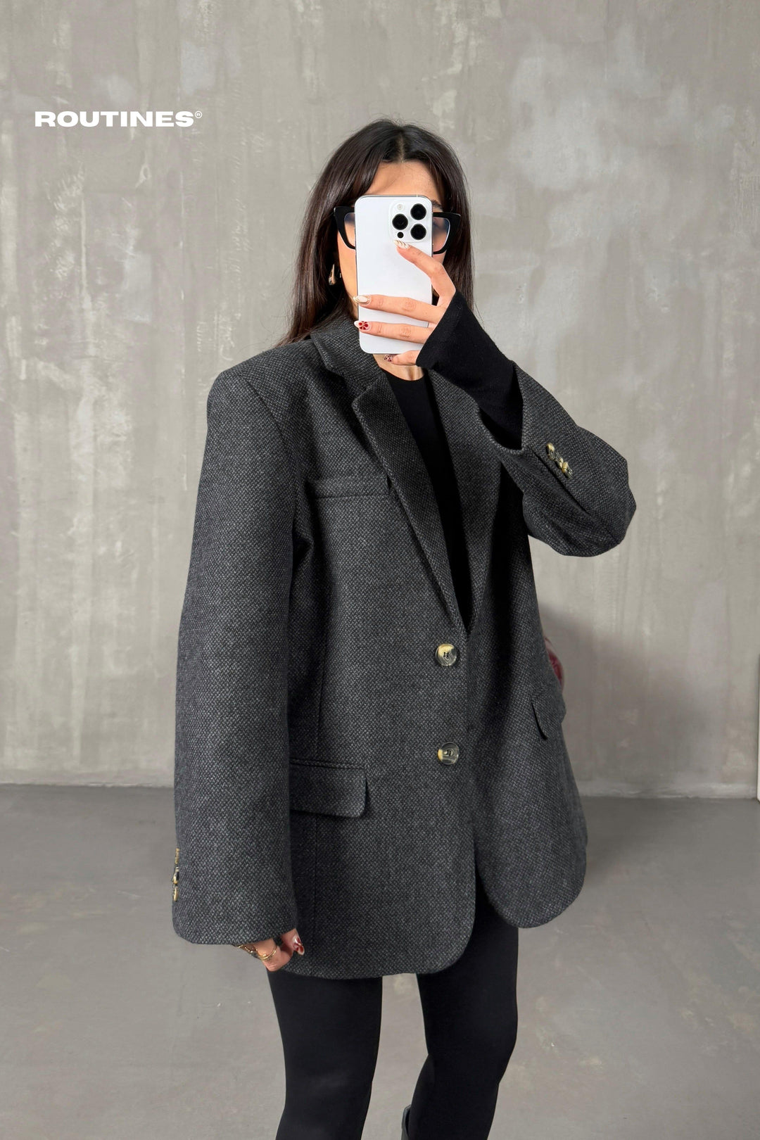 Routines Oversized Blazer - Dark Grey 3915-2 Blazer Routines Fashion