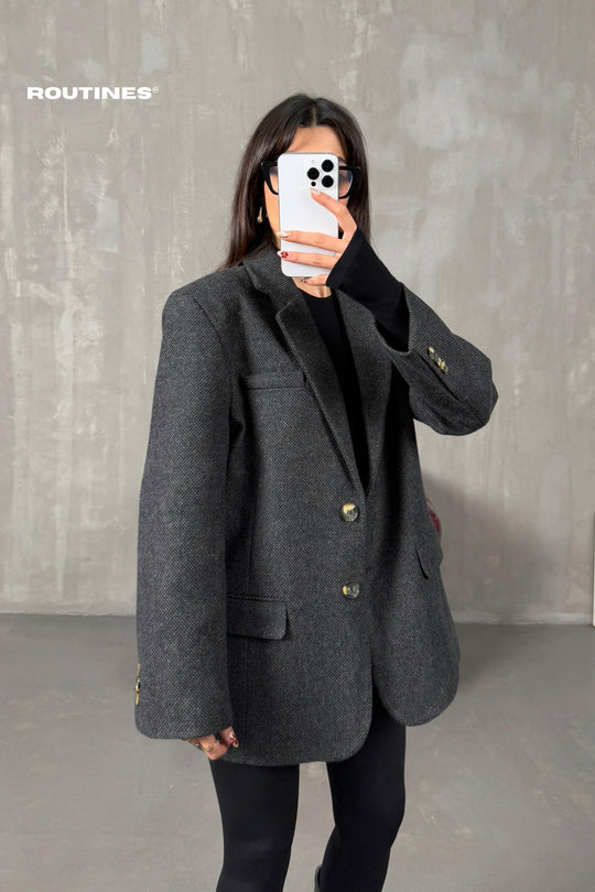 Routines Oversized Blazer - Dark Grey 3915-2 Blazer Routines Fashion