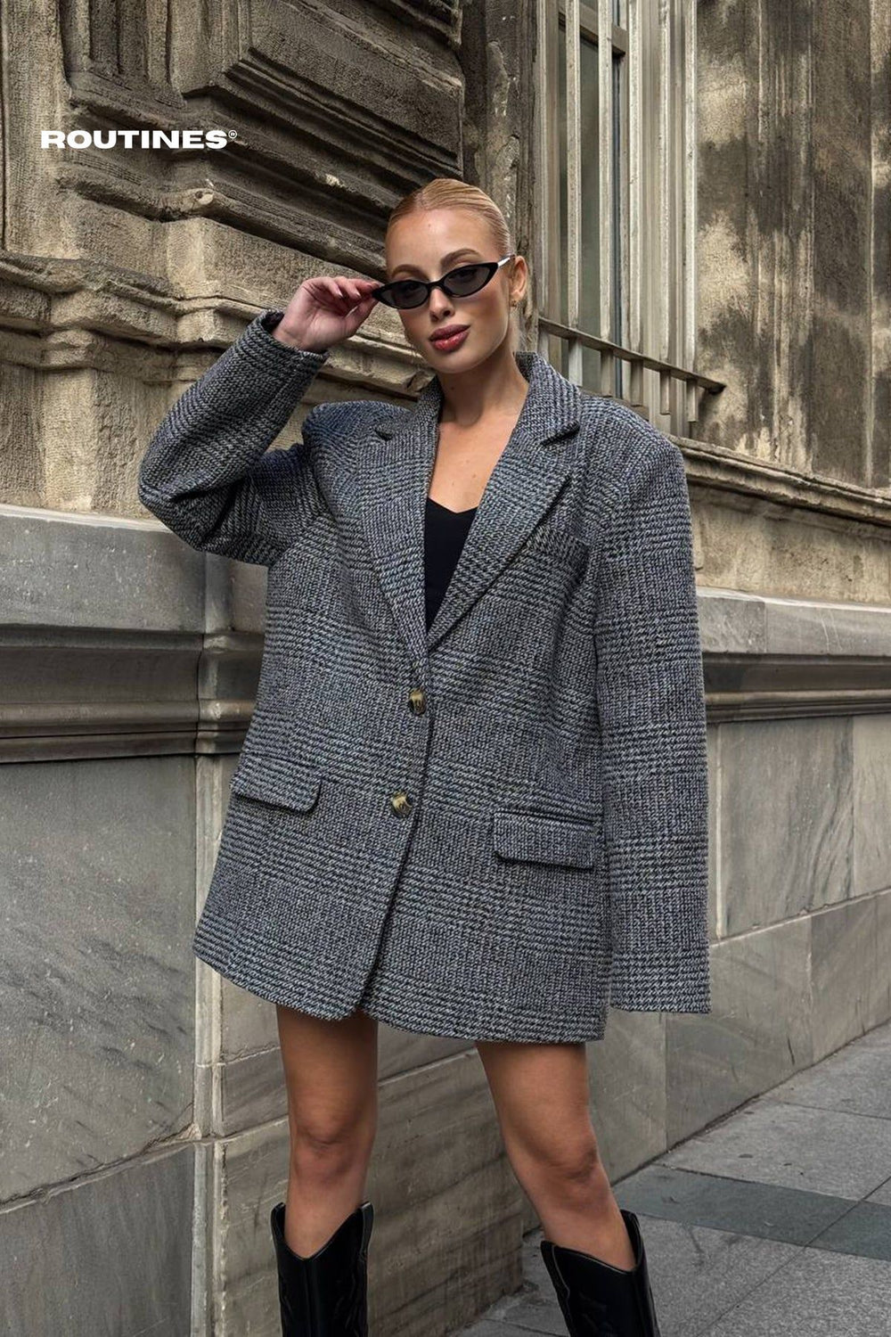 Routines Oversized Striped Blazer - Grey 3915-3 Blazer Routines Fashion   