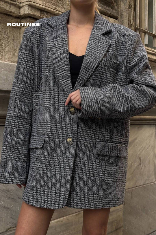 Routines Oversized Striped Blazer - Grey 3915-3 Blazer Routines Fashion   