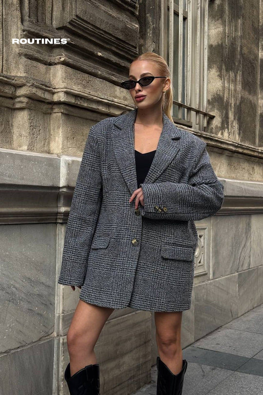 Routines Oversized Striped Blazer - Grey 3915-3 Blazer Routines Fashion   