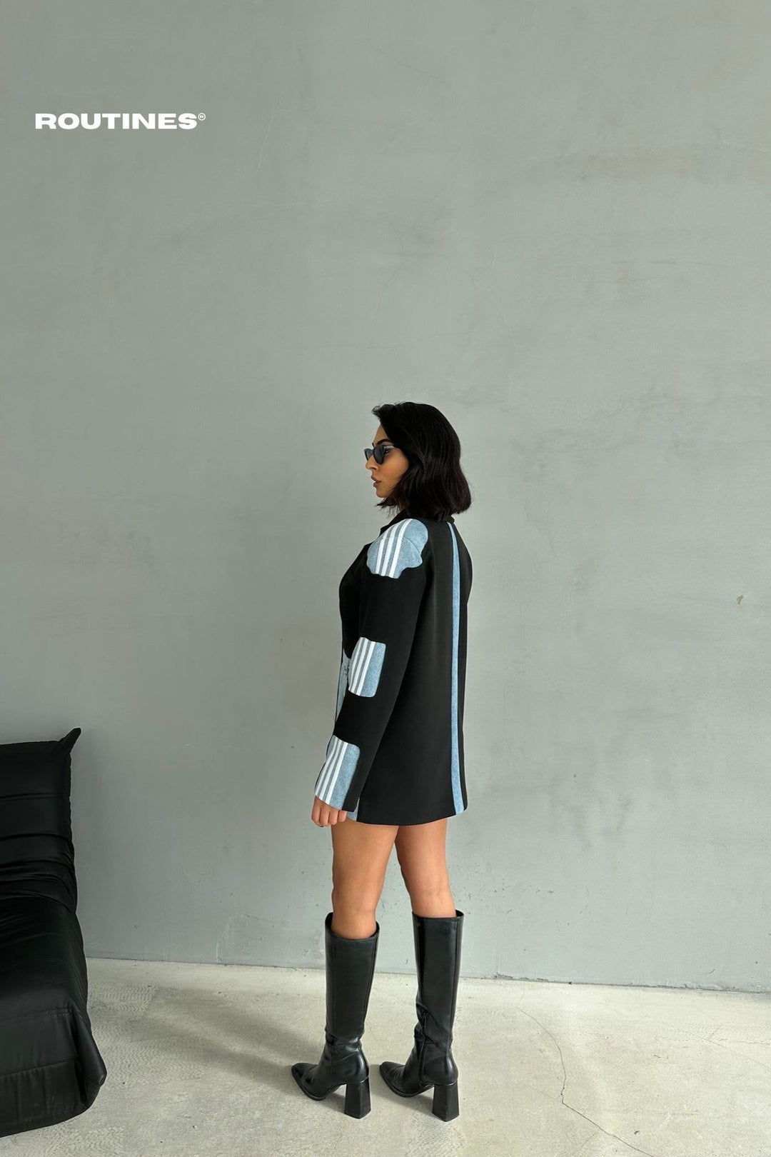 Routines Oversized Striped Denim Blazer - Black 1465 Blazer Routines Fashion