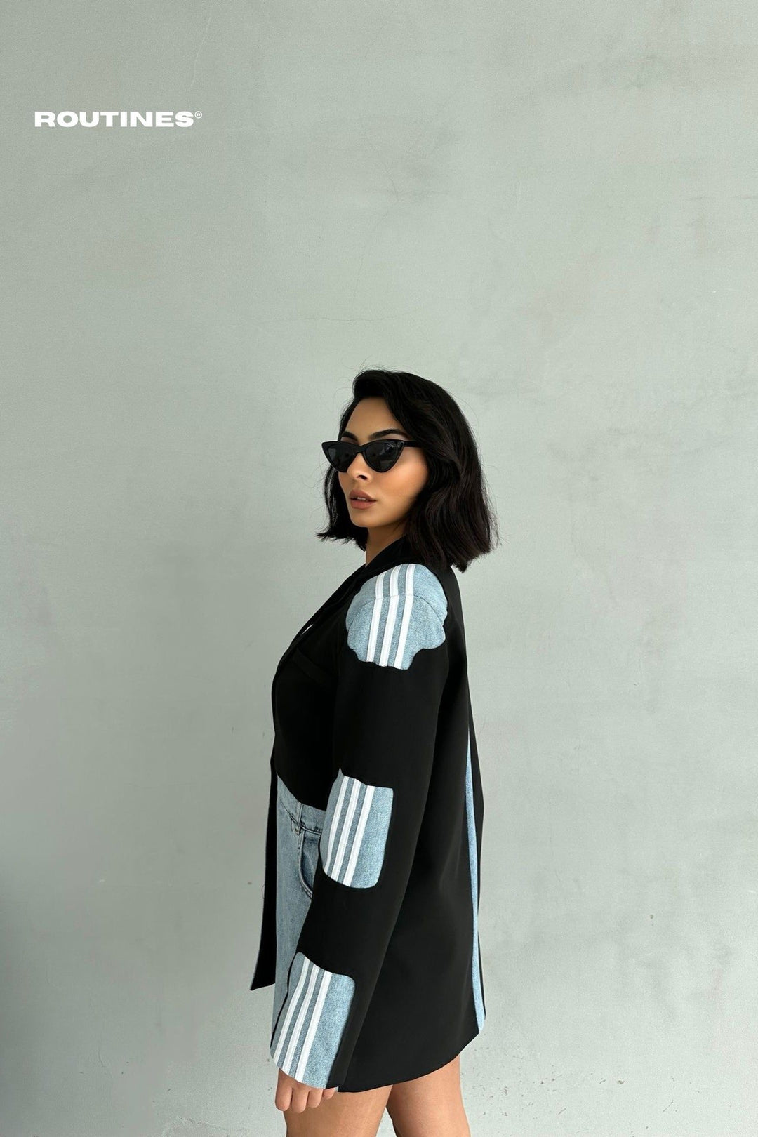 Routines Oversized Striped Denim Blazer - Black 1465 Blazer Routines Fashion