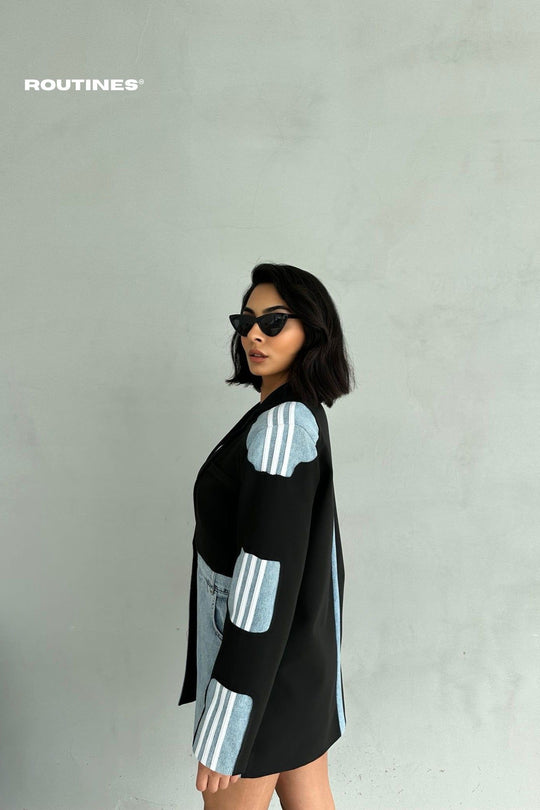 Routines Oversized Striped Denim Blazer - Black 1465 Blazer Routines Fashion