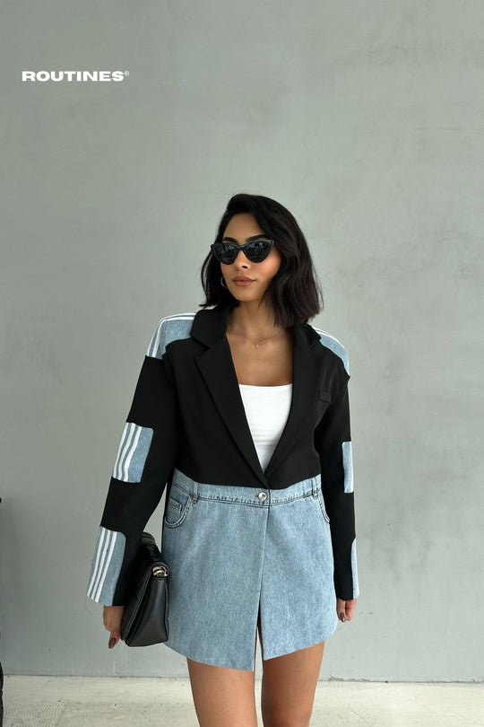 Routines Oversized Striped Denim Blazer - Black 1465 Blazer Routines Fashion