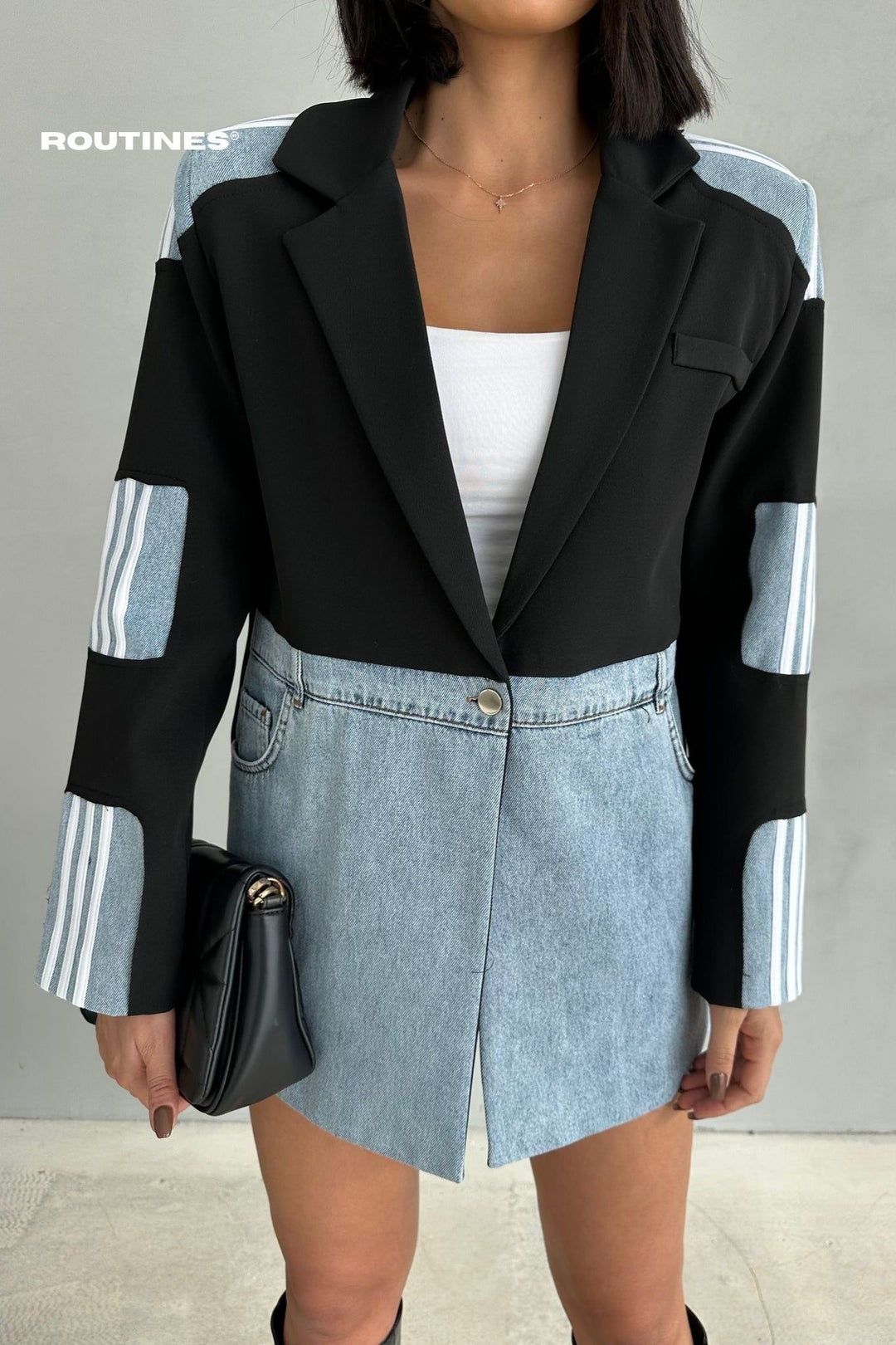 Routines Oversized Striped Denim Blazer - Black 1465 Blazer Routines Fashion