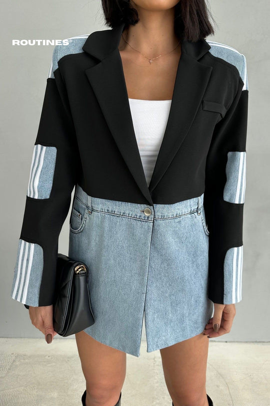 Routines Oversized Striped Denim Blazer - Black 1465 Blazer Routines Fashion