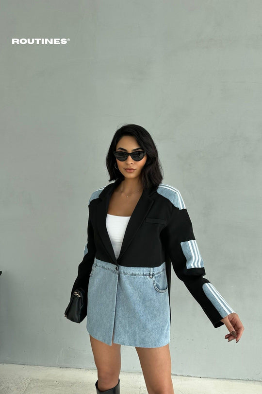 Routines Oversized Striped Denim Blazer - Black 1465 Blazer Routines Fashion