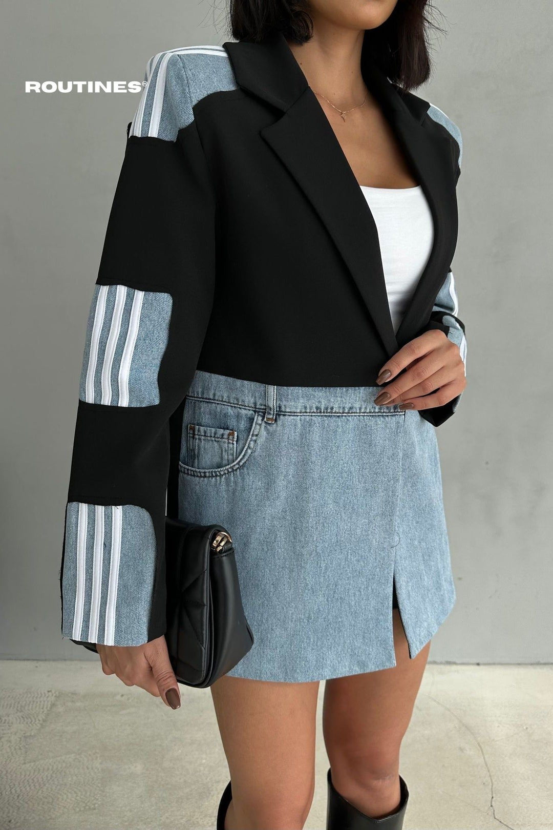 Routines Oversized Striped Denim Blazer - Black 1465 Blazer Routines Fashion