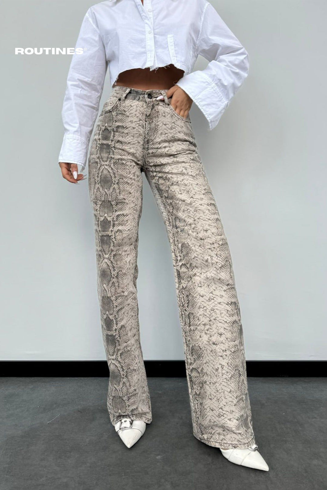 Routines Python Straight Leg Jeans - Beige 1318-1 Jeans Routines Fashion   
