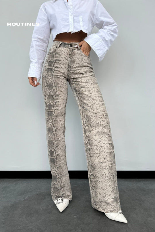 Routines Python Straight Leg Jeans - Beige 1318-1 Jeans Routines Fashion   