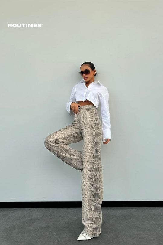 Routines Python Straight Leg Jeans - Beige 1318-1 Jeans Routines Fashion   