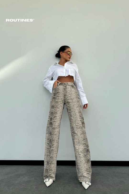 Routines Python Straight Leg Jeans - Beige 1318-1 Jeans Routines Fashion   