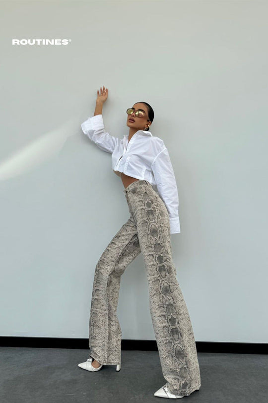 Routines Python Straight Leg Jeans - Beige 1318-1 Jeans Routines Fashion   