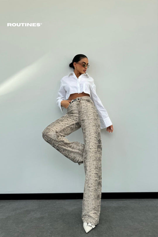 Routines Python Straight Leg Jeans - Beige 1318-1 Jeans Routines Fashion   