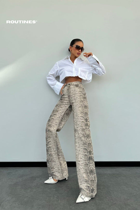 Routines Python Straight Leg Jeans - Beige 1318-1 Jeans Routines Fashion   