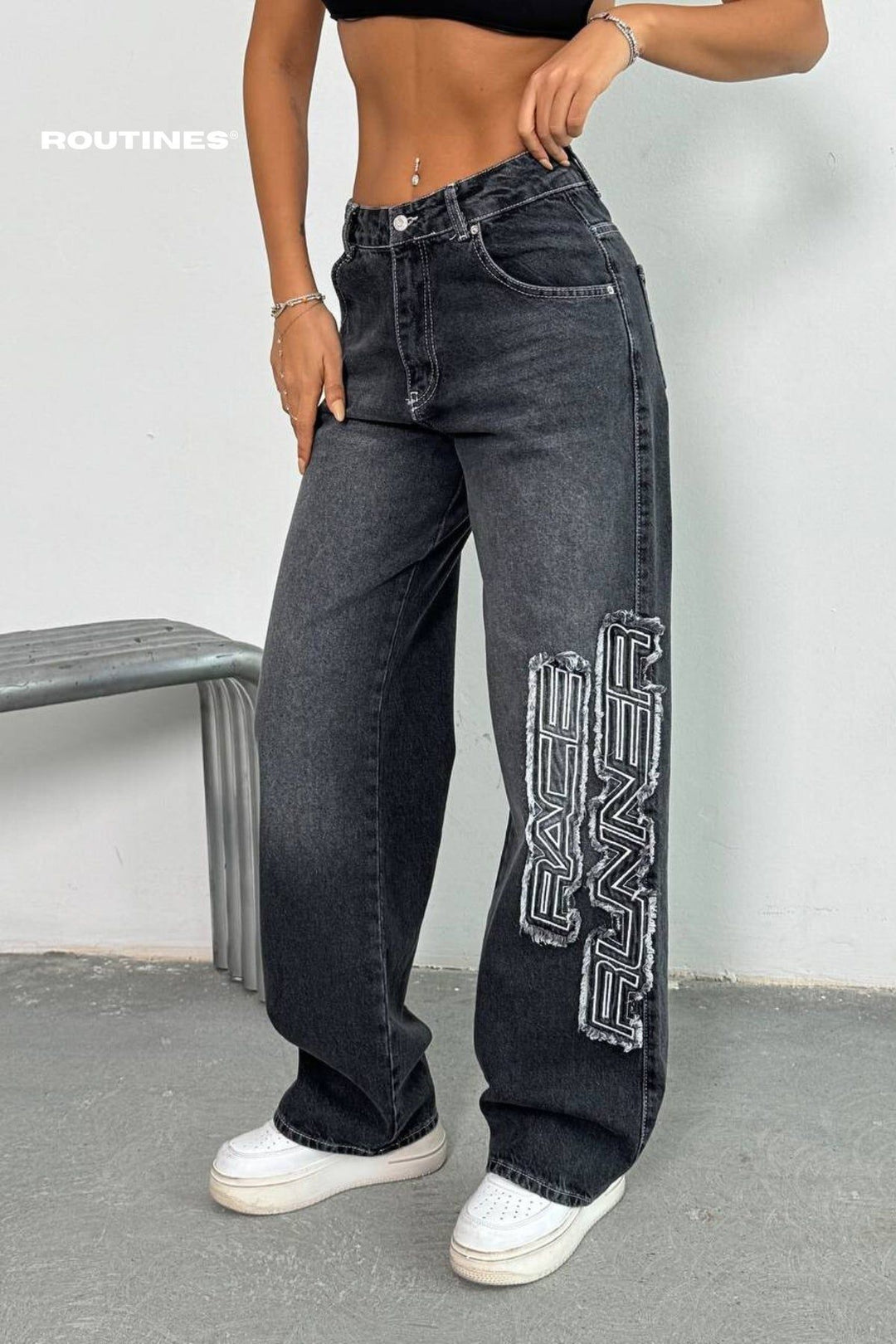 Routines Race Runner Straight Jeans - Washed Black 4032 Jeans Routines Fashion