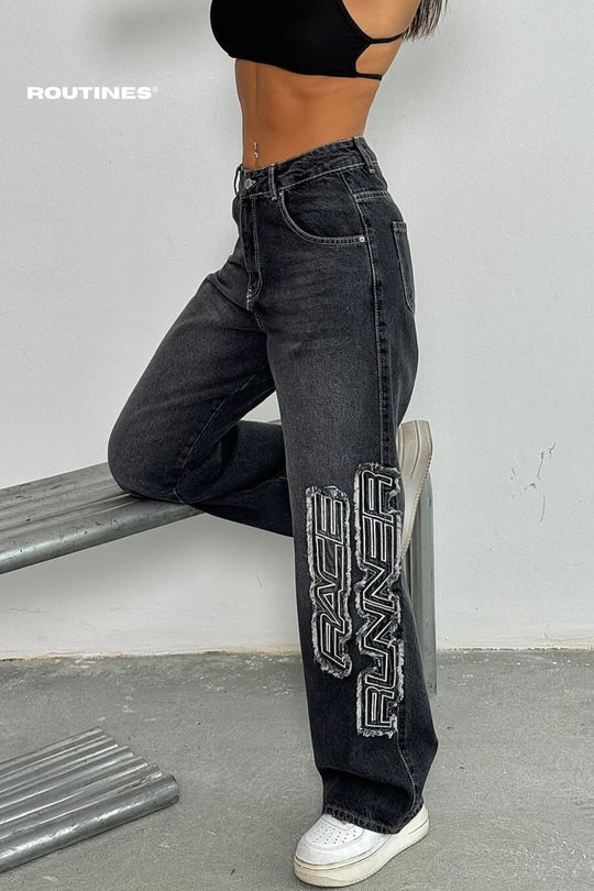 Routines Race Runner Straight Jeans - Washed Black 4032 Jeans Routines Fashion