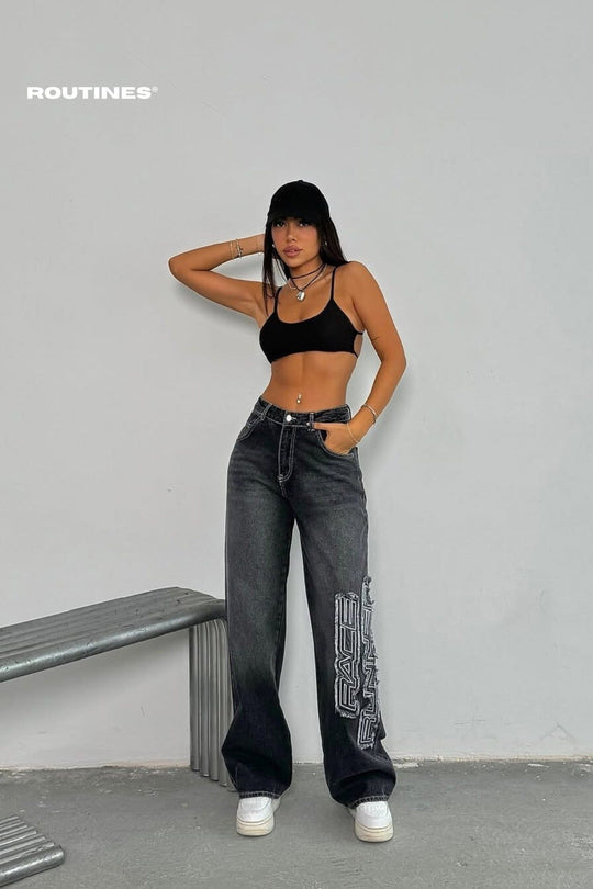 Routines Race Runner Straight Jeans - Washed Black 4032 Jeans Routines Fashion