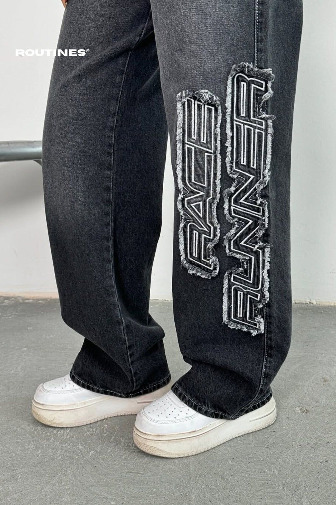 Routines Race Runner Straight Jeans - Washed Black 4032 Jeans Routines Fashion
