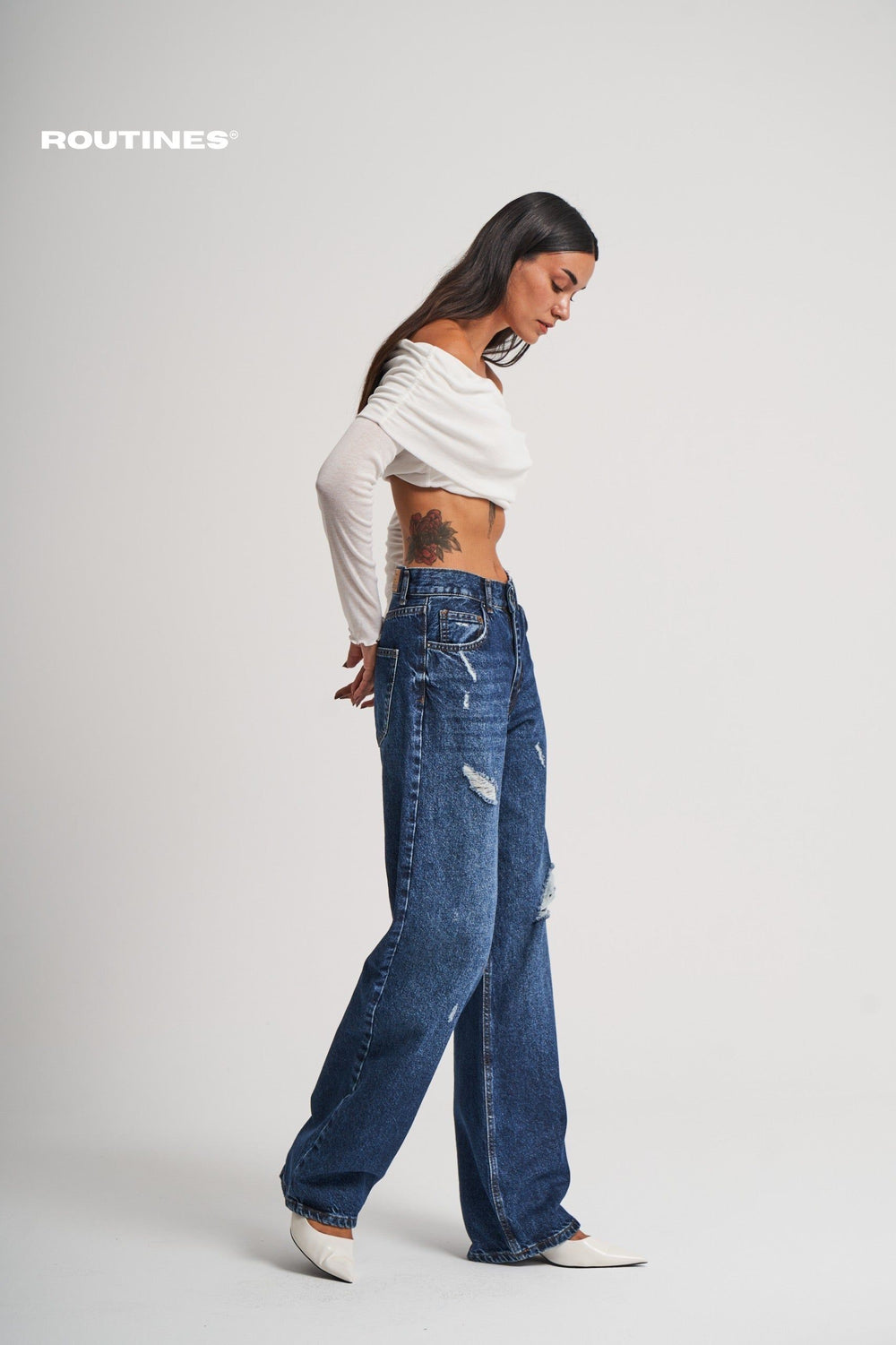 Routines Ripped Straight Leg Jeans - Blue 3451 Jeans Routines Fashion   