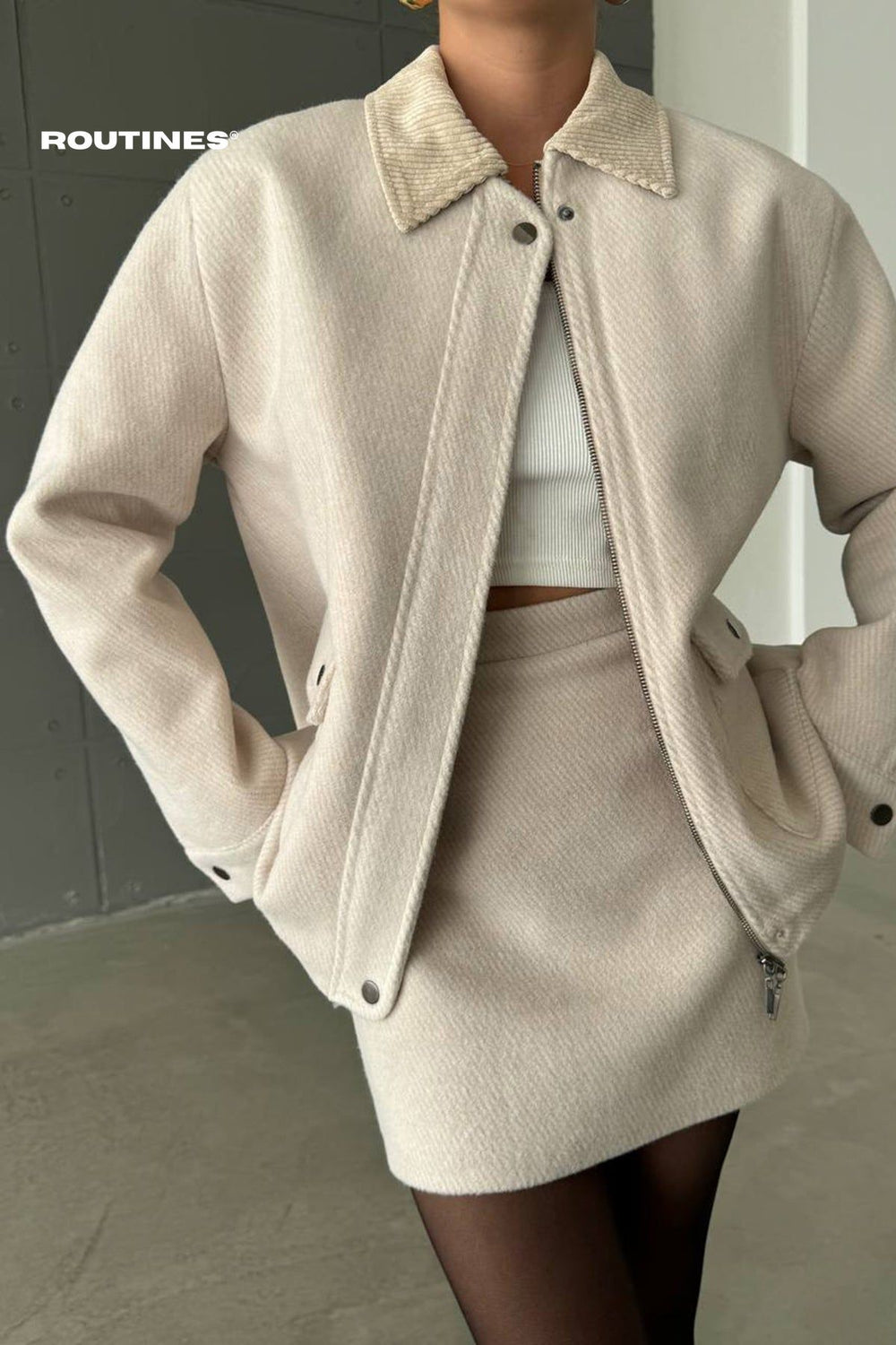 Routines Soft Two Piece Set - Beige 7095 Set Routines Fashion   