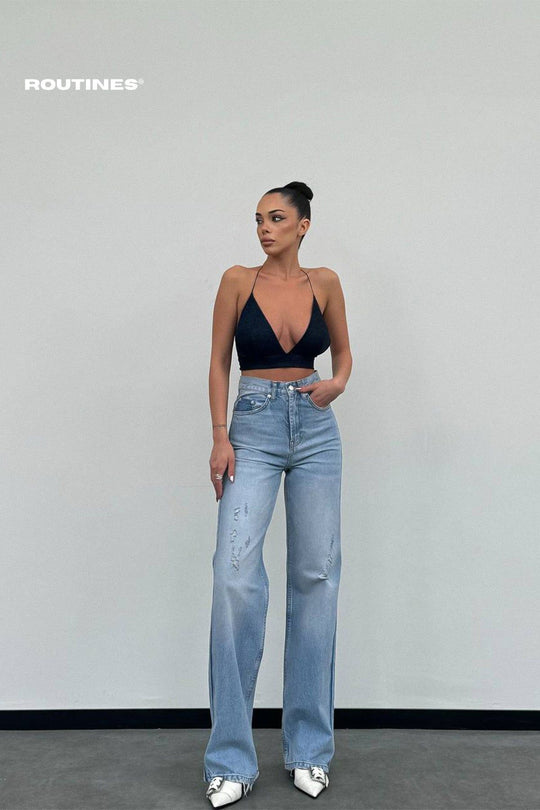 Routines Striped Straight Leg Jeans - Blue 1250 Jeans Routines Fashion   