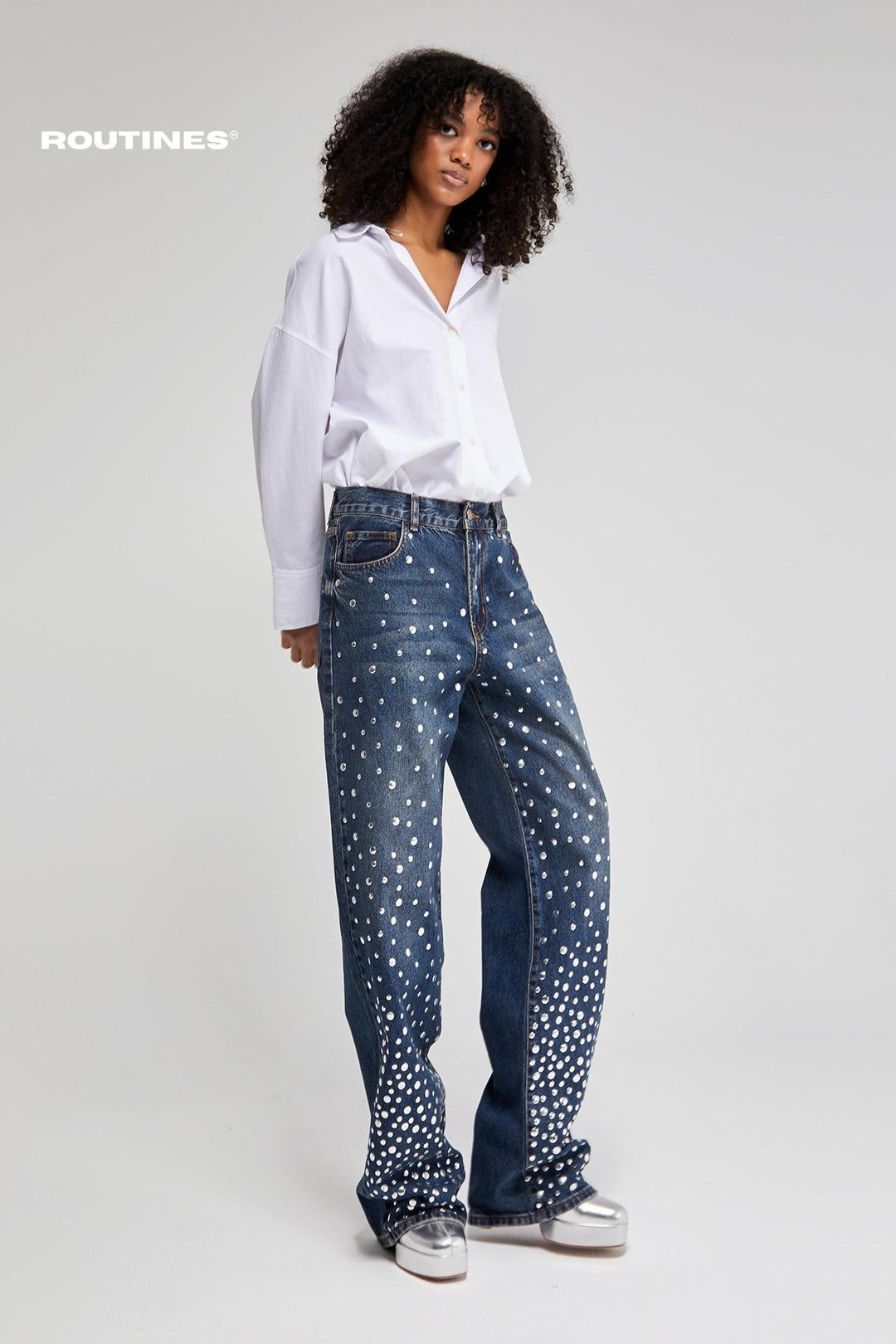 Routines Studs Straight Leg Jeans 3496 Jeans Routines Fashion   