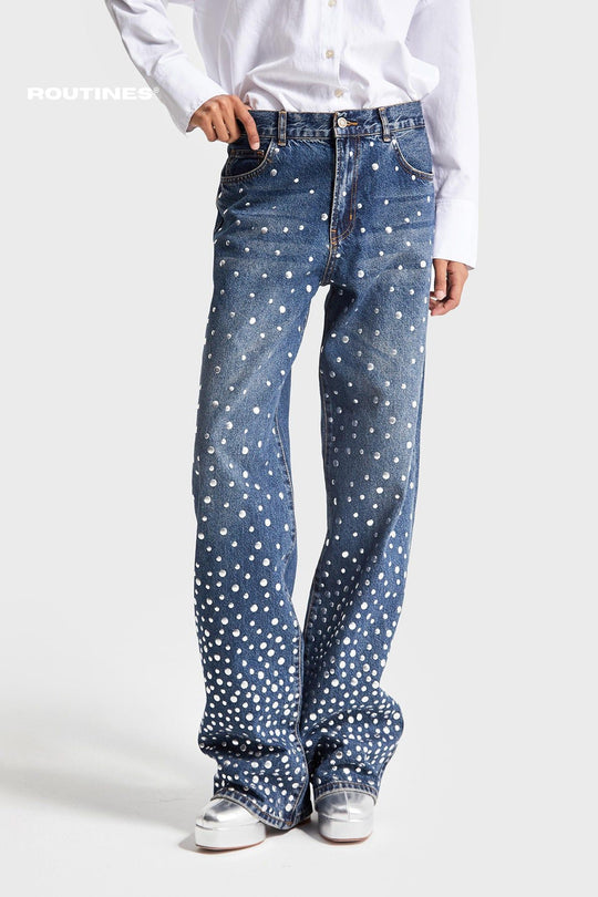Routines Studs Straight Leg Jeans 3496 Jeans Routines Fashion   