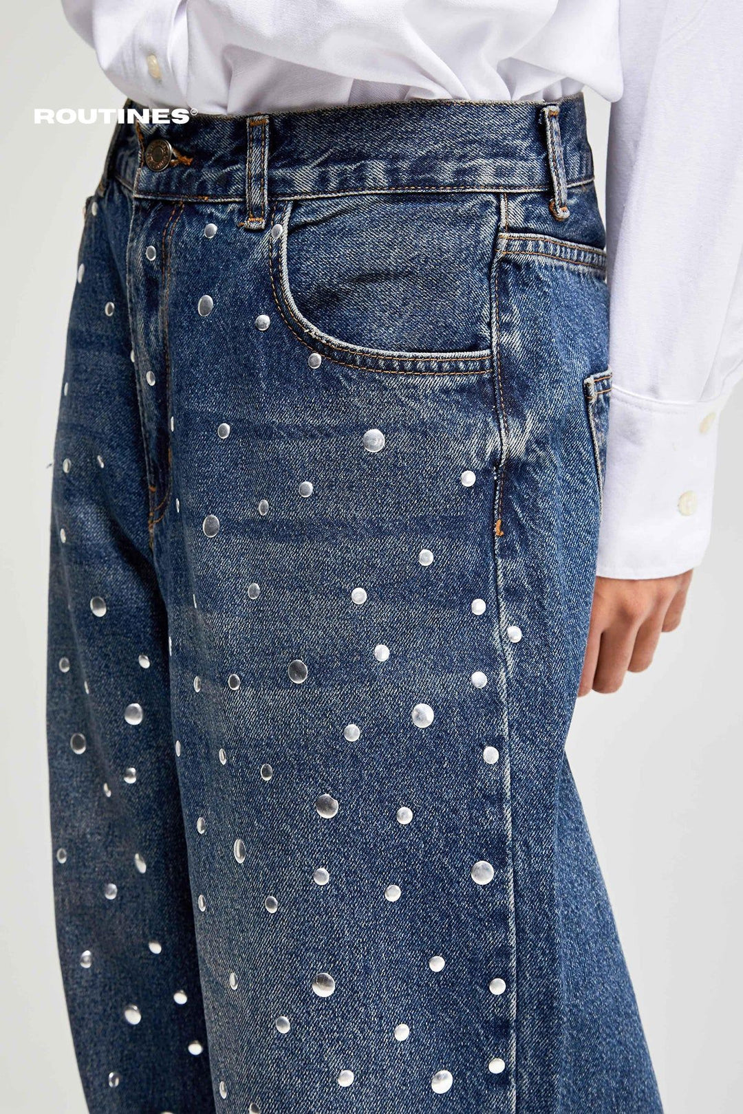 Routines Studs Straight Leg Jeans 3496 Jeans Routines Fashion   