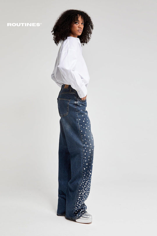 Routines Studs Straight Leg Jeans 3496 Jeans Routines Fashion   