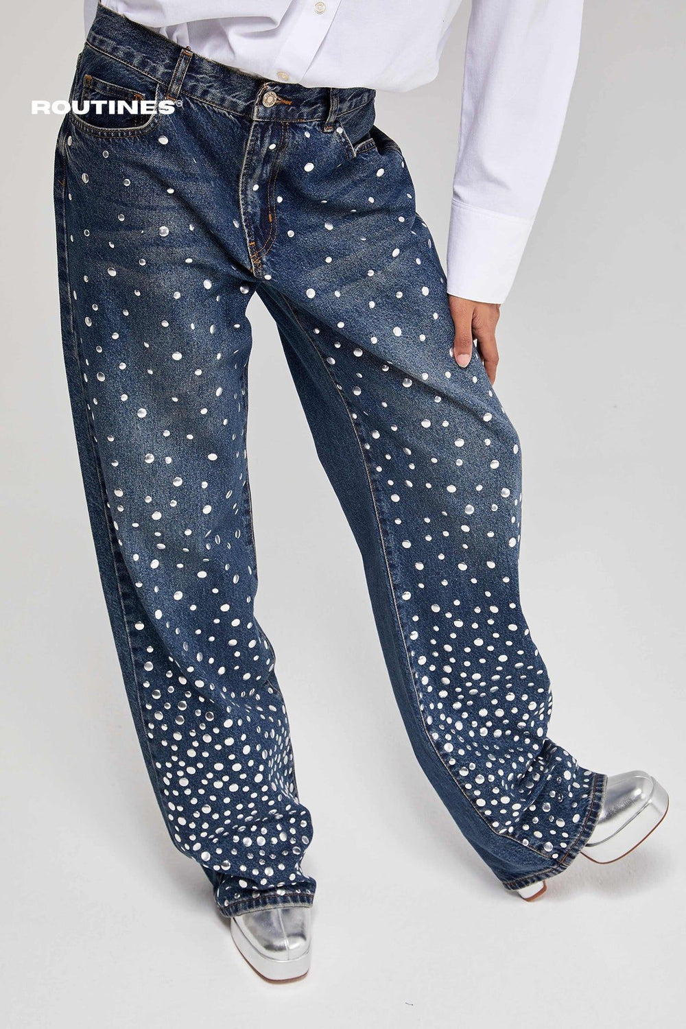 Routines Studs Straight Leg Jeans 3496 Jeans Routines Fashion   