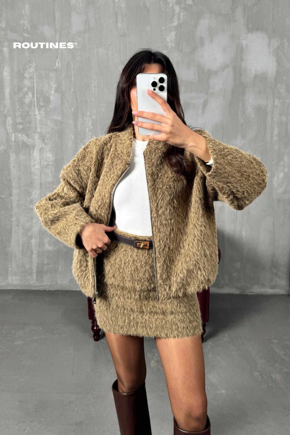 Routines Two Piece Fluffy Set - Brown 2024122 Set Routines Fashion