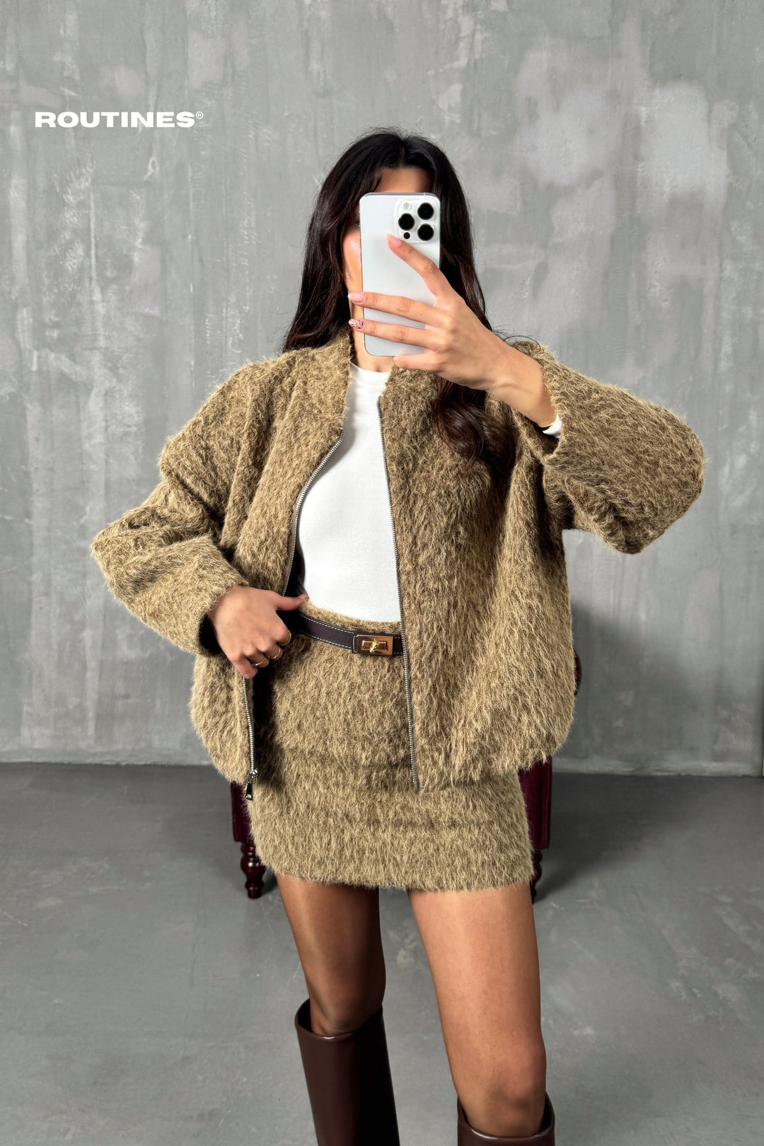 Routines Two Piece Fluffy Set - Brown 2024122 Set Routines Fashion