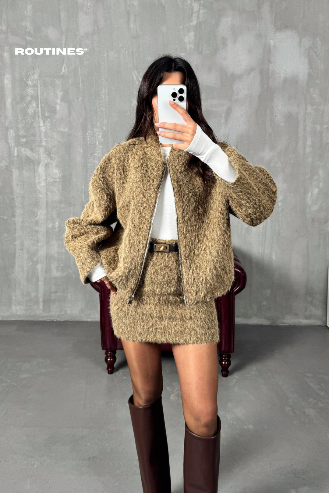 Routines Two Piece Fluffy Set - Brown 2024122 Set Routines Fashion